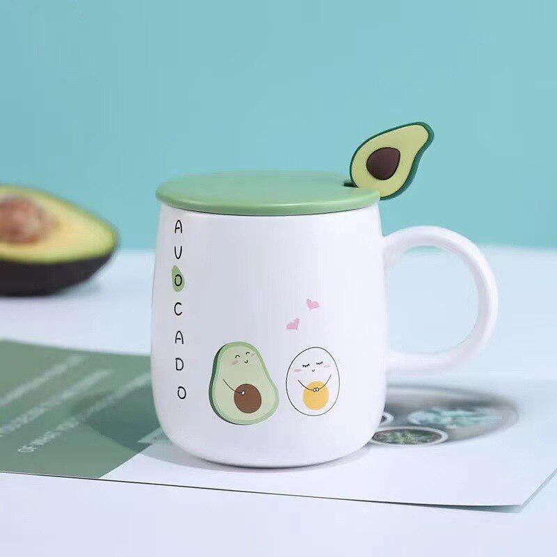 Avocado Ceramic Mug with Lid & Spoon