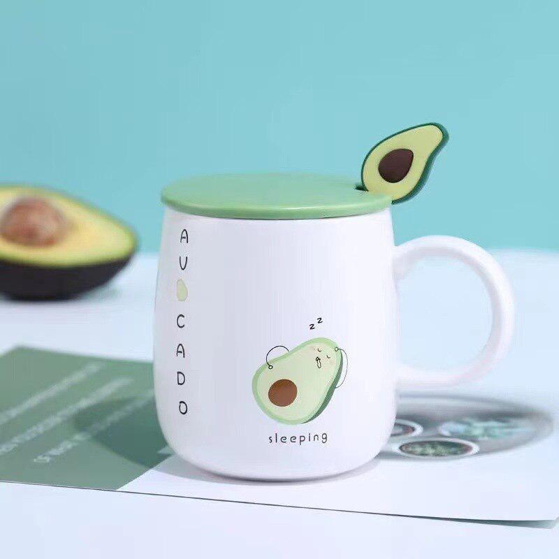 Avocado Ceramic Mug with Lid & Spoon