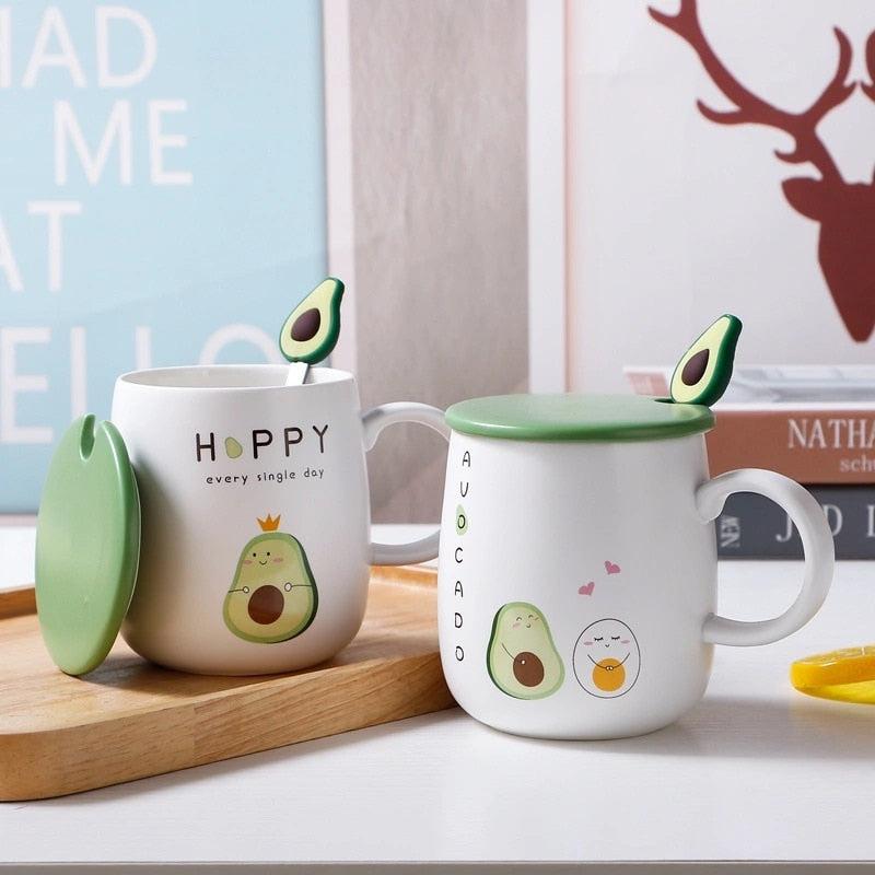 Avocado Ceramic Mug with Lid & Spoon