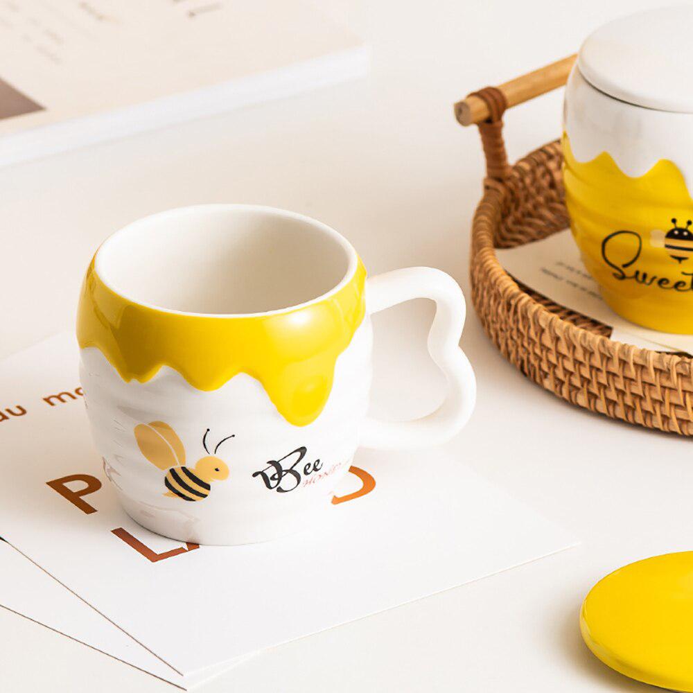 Bee Ceramic Mug with Lid & Spoon