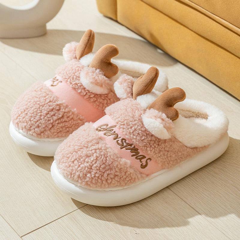 Christmas Reindeer Thick Sole Fluffy Slippers