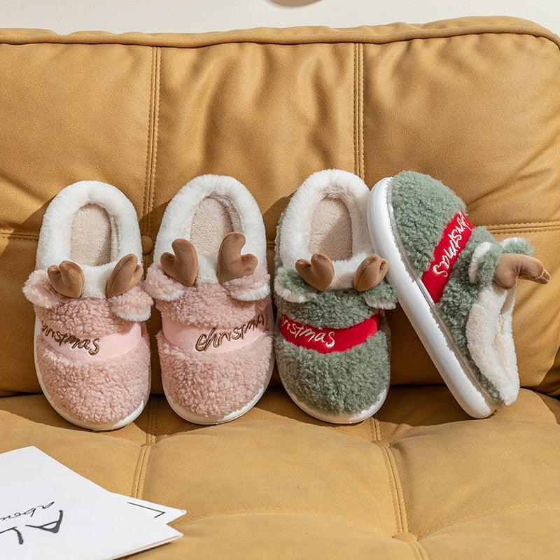 Christmas Reindeer Thick Sole Fluffy Slippers