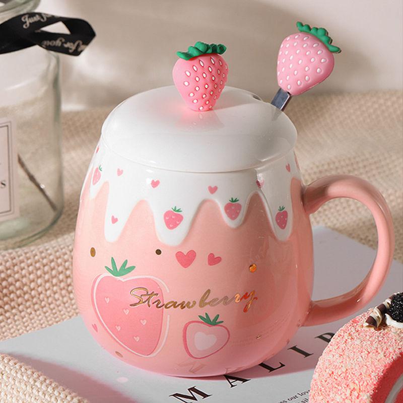 Strawberry Ceramic Mug with Lid & Spoon