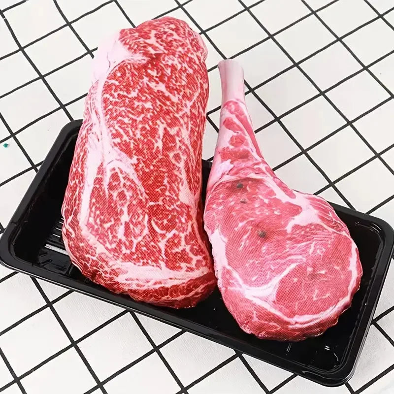 Realistic Squeaky Dog Steak Plush