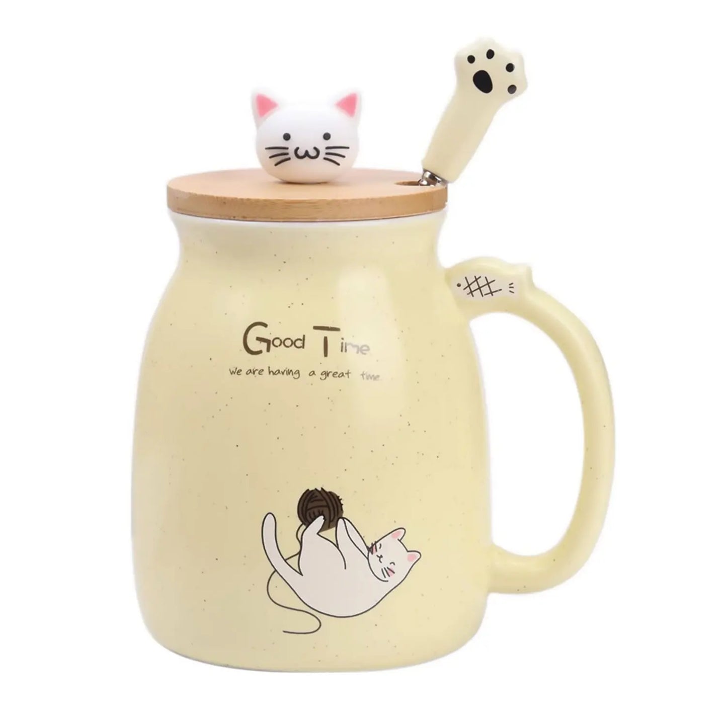Kawaii Cat Ceramic Coffee Mug with Lid and Spoon