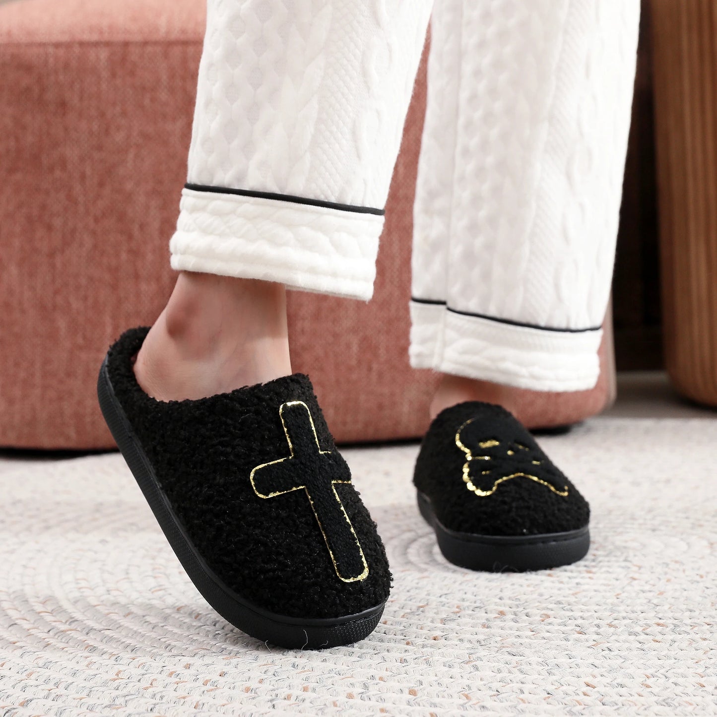 Halloween Skeleton Cross Slippers