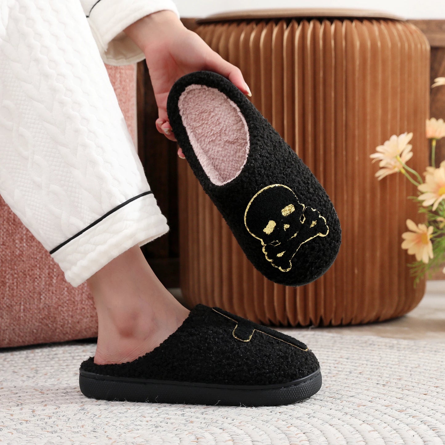 Halloween Skeleton Cross Slippers