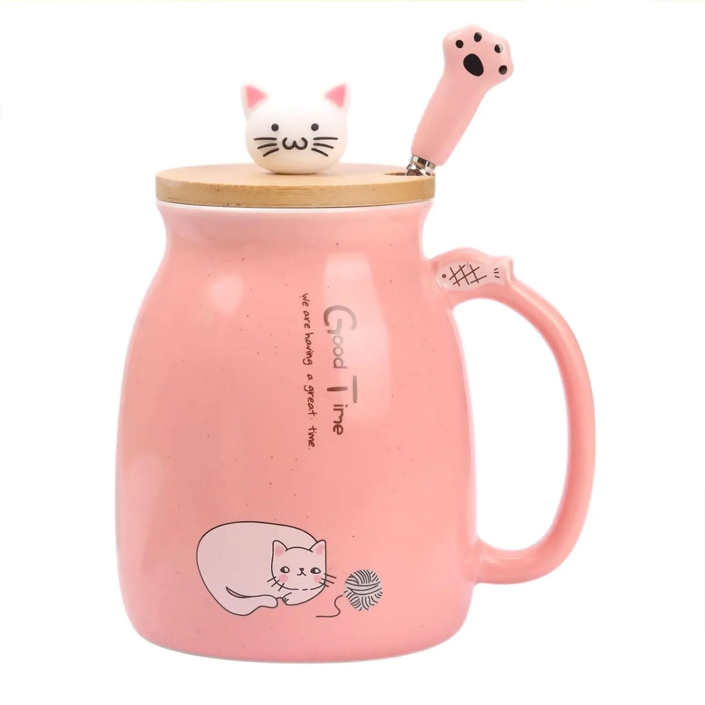 Kawaii Cat Ceramic Coffee Mug with Lid and Spoon