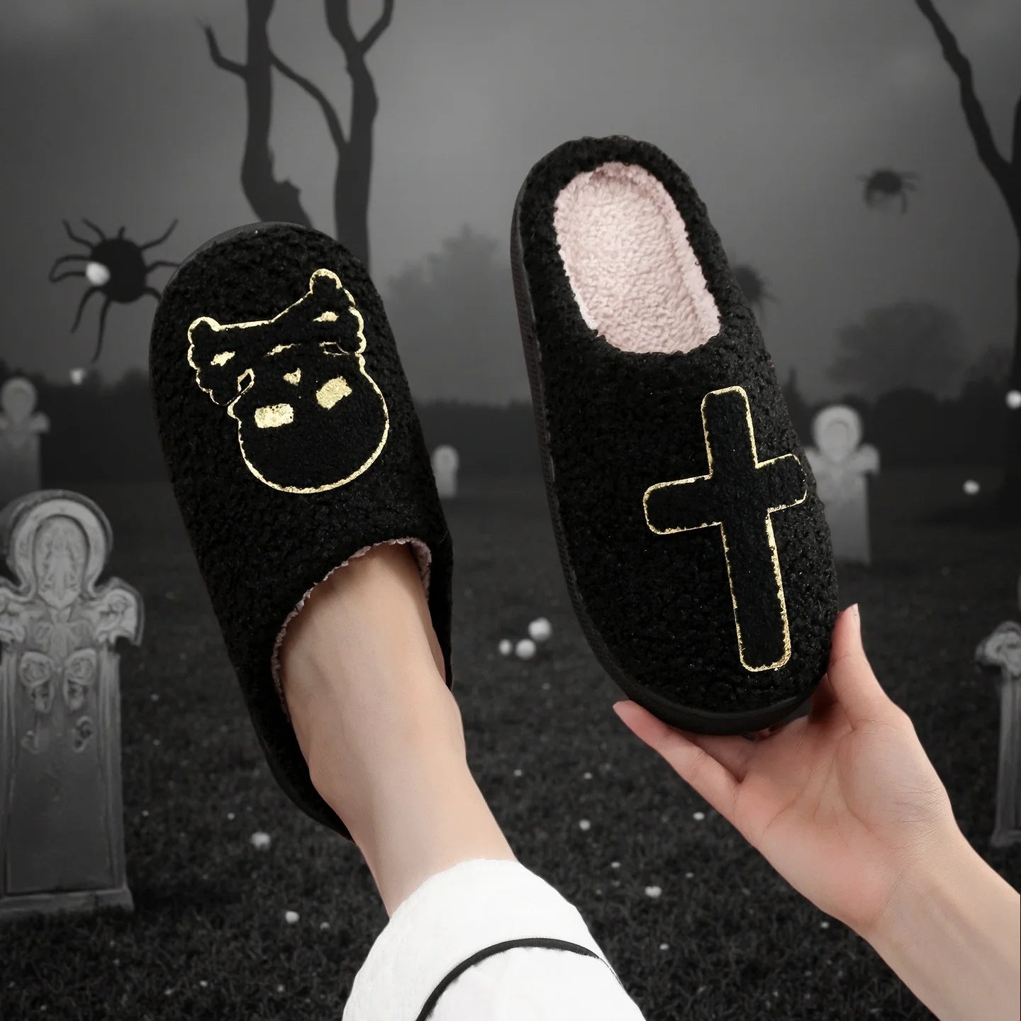 Halloween Skeleton Cross Slippers