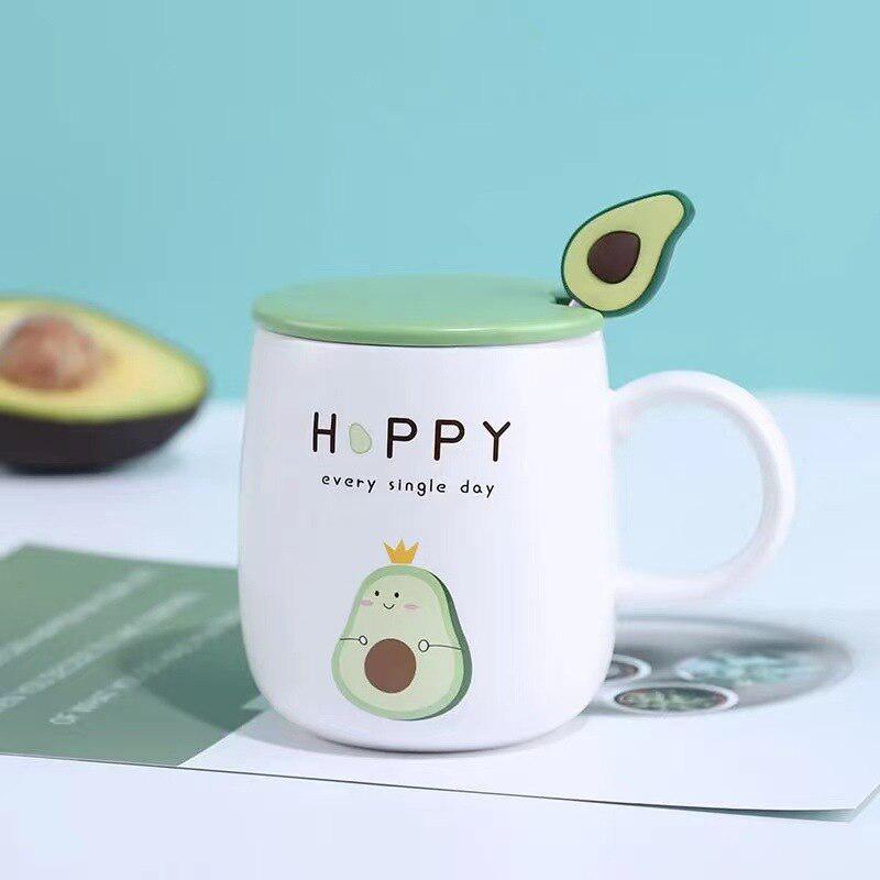 Avocado Ceramic Mug with Lid & Spoon