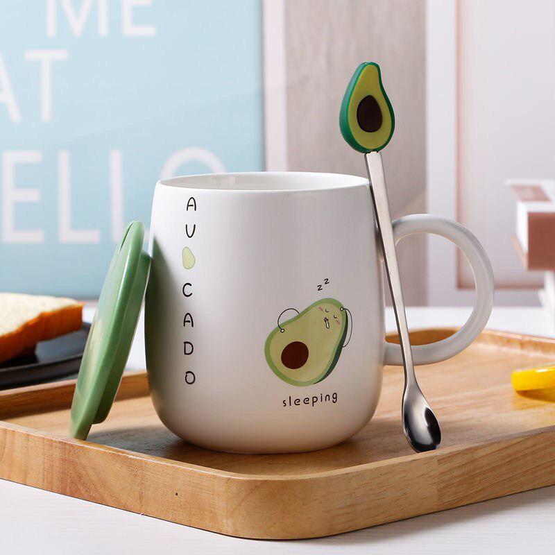 Avocado Ceramic Mug with Lid & Spoon