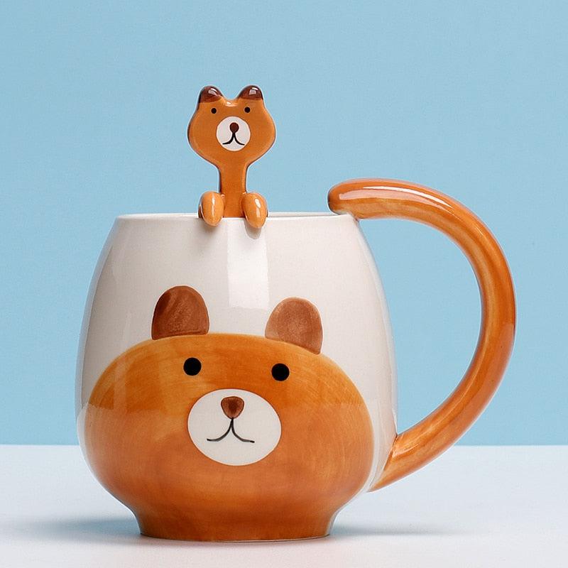 Ceramic Painted Animal Mug with Teaspoon