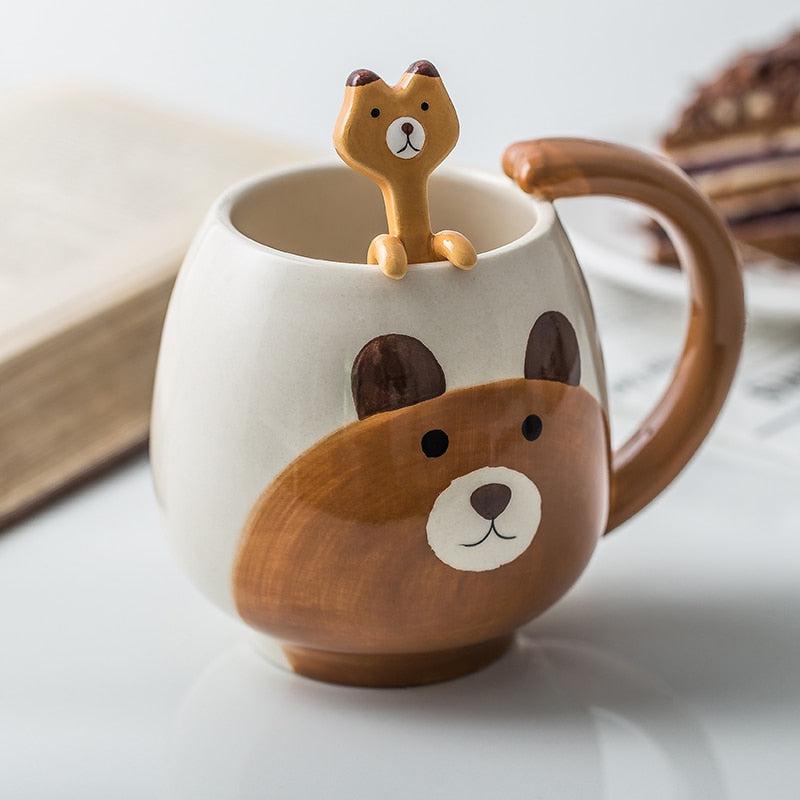 Ceramic Painted Animal Mug with Teaspoon