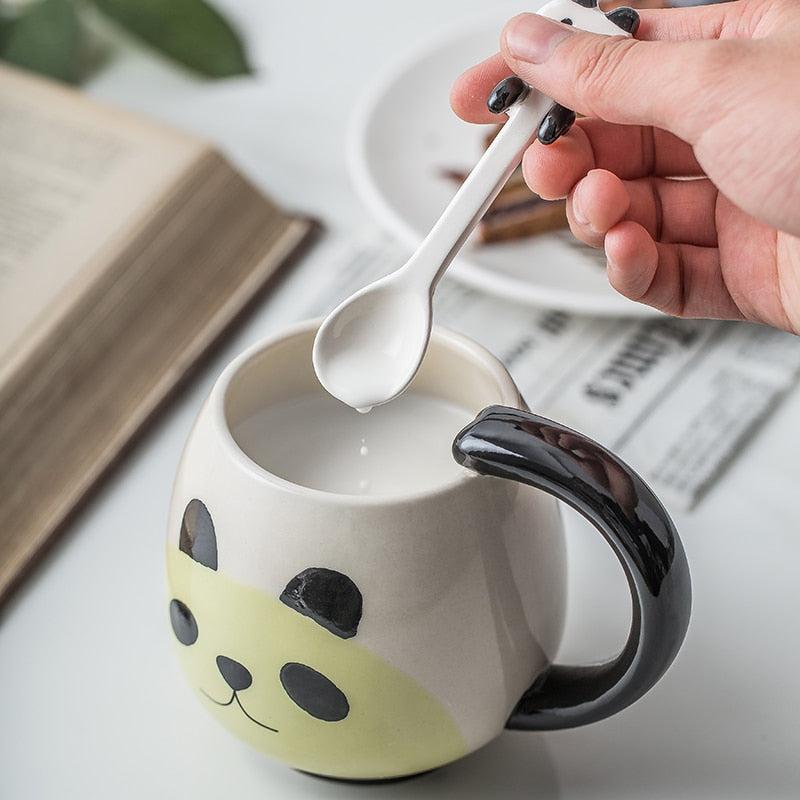 Ceramic Painted Animal Mug with Teaspoon