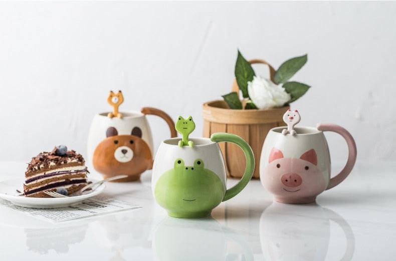 Ceramic Painted Animal Mug with Teaspoon