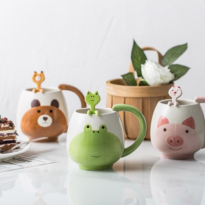 Ceramic Painted Animal Mug with Teaspoon