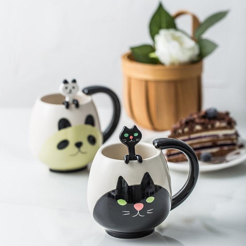 Ceramic Painted Animal Mug with Teaspoon