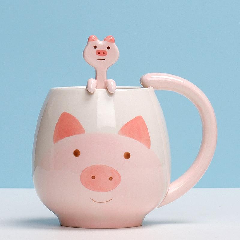 Ceramic Painted Animal Mug with Teaspoon