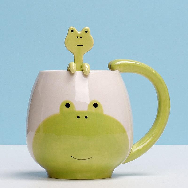 Ceramic Painted Animal Mug with Teaspoon