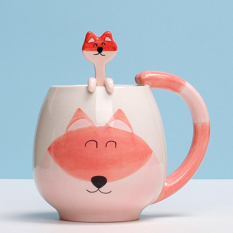 Ceramic Painted Animal Mug with Teaspoon