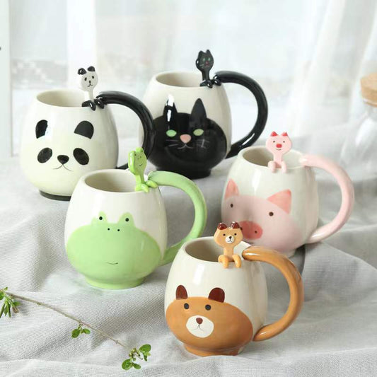 Ceramic Painted Animal Mug with Teaspoon