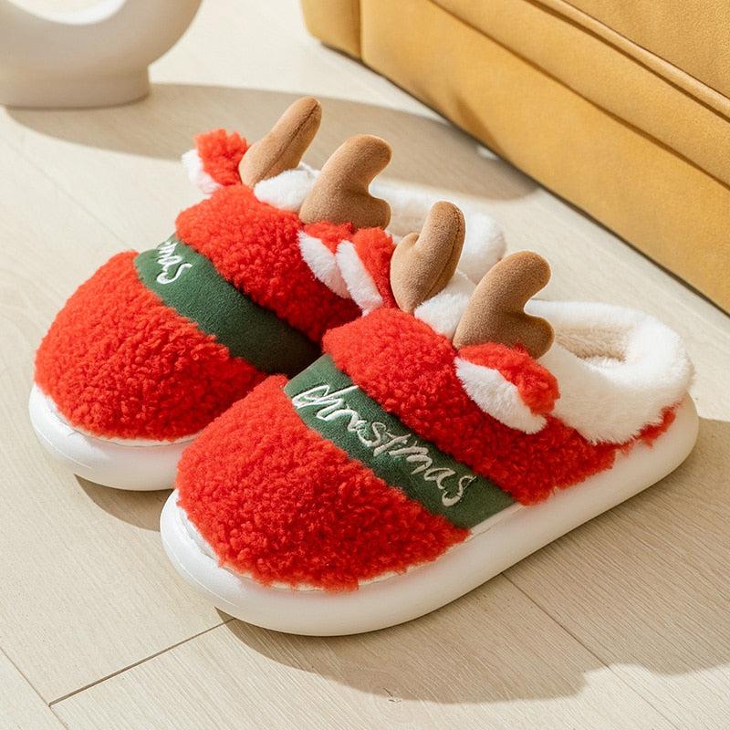Christmas Reindeer Thick Sole Fluffy Slippers