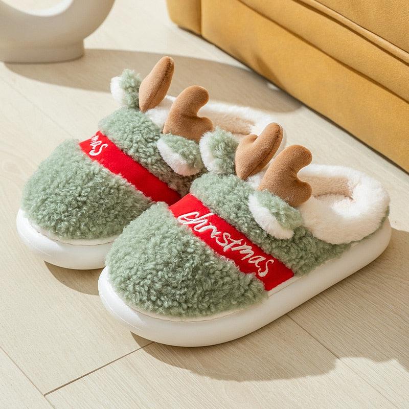 Christmas Reindeer Thick Sole Fluffy Slippers