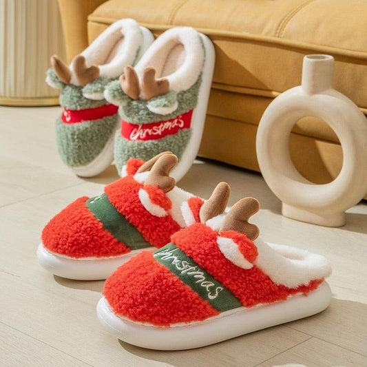 Christmas Reindeer Thick Sole Fluffy Slippers