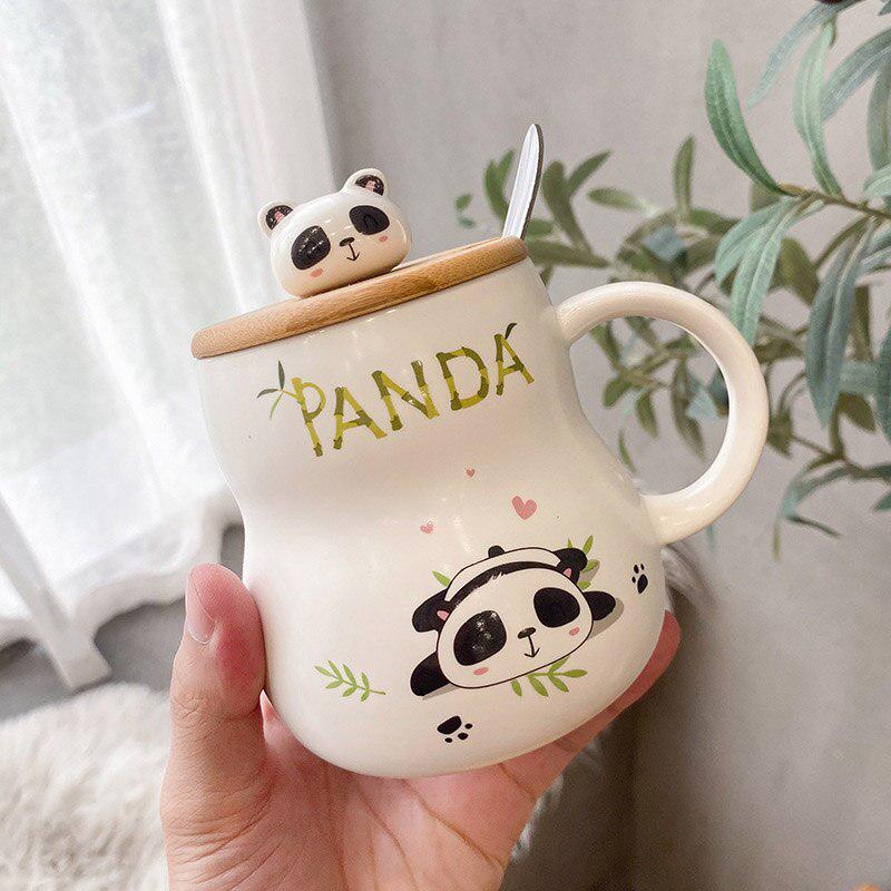 Panda Ceramic Mug with Lid & Spoon