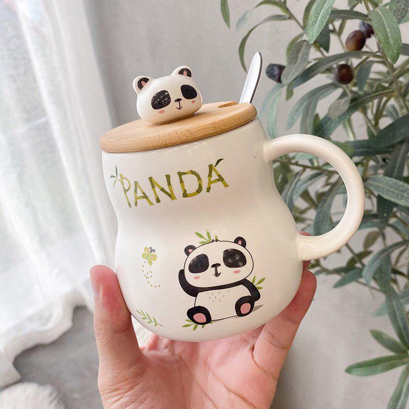 Panda Ceramic Mug with Lid & Spoon