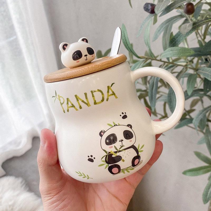 Panda Ceramic Mug with Lid & Spoon