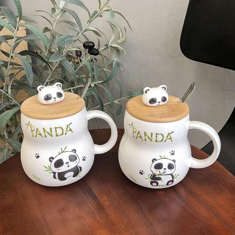 Panda Ceramic Mug with Lid & Spoon
