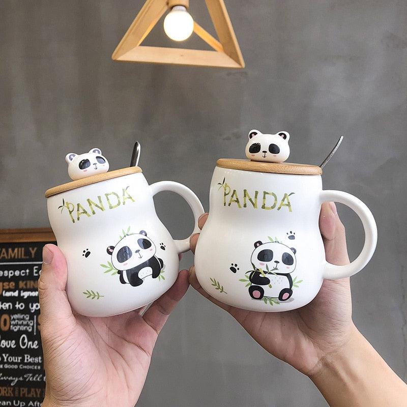 Panda Ceramic Mug with Lid & Spoon