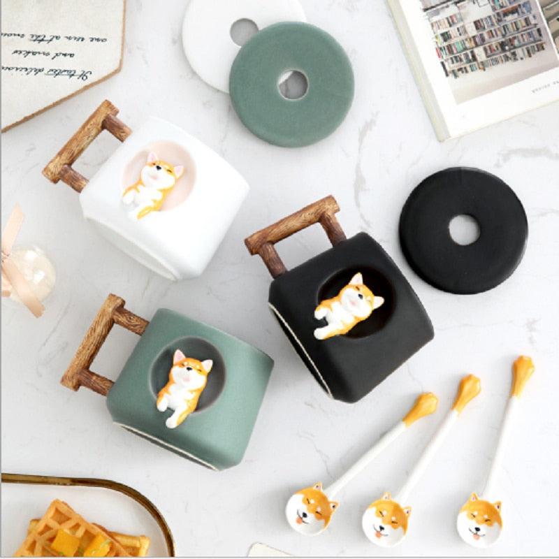 Shiba Inu Ceramic Mug with Spoon